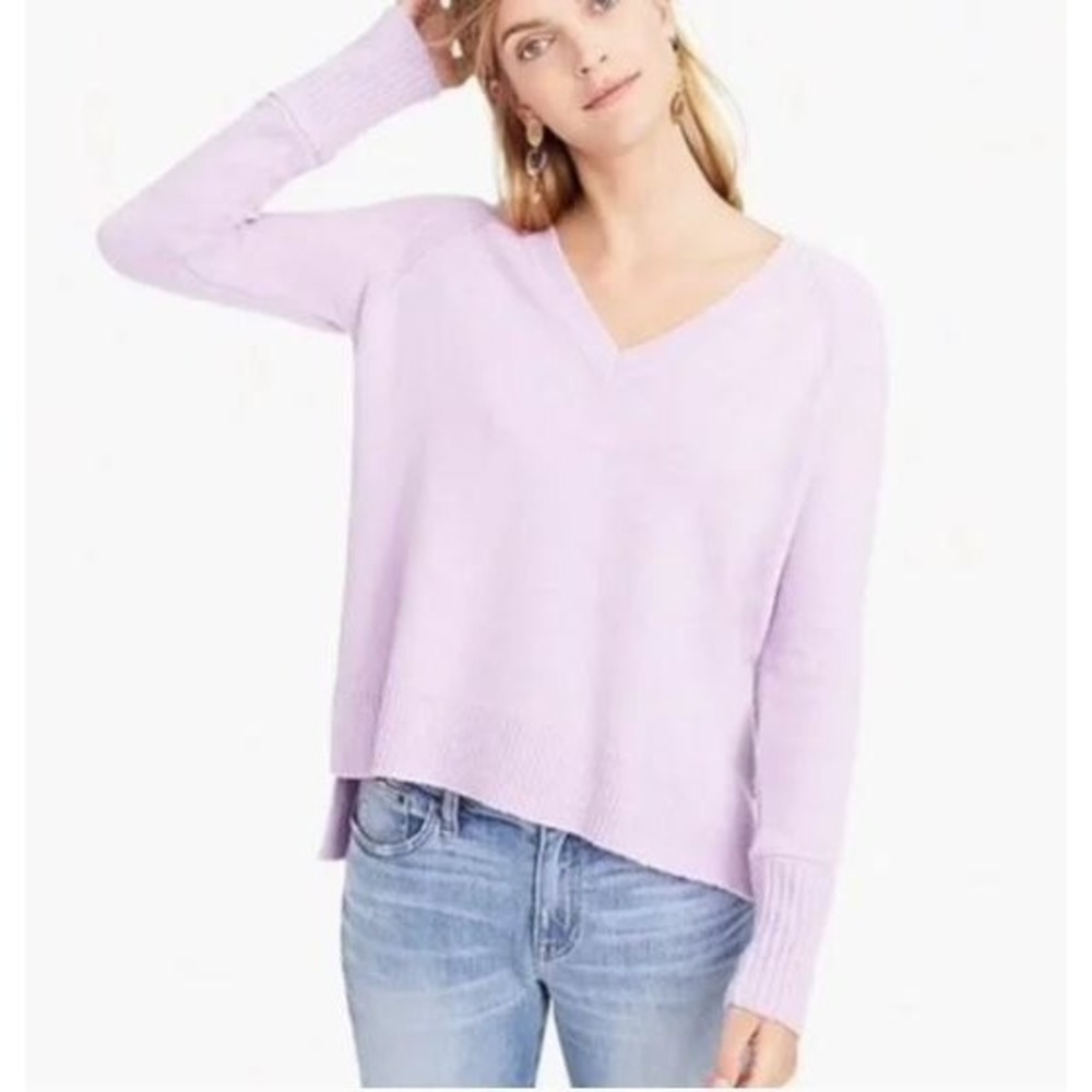 J. Crew Supersoft Yarn V Neck Sweater Heather Smoky Wisteria Lavender Purple M
